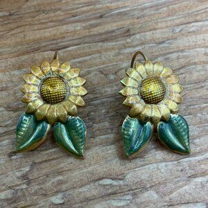 Kenneth Cole Sunflower Boho Gold Tone Enamel Drop Earrings